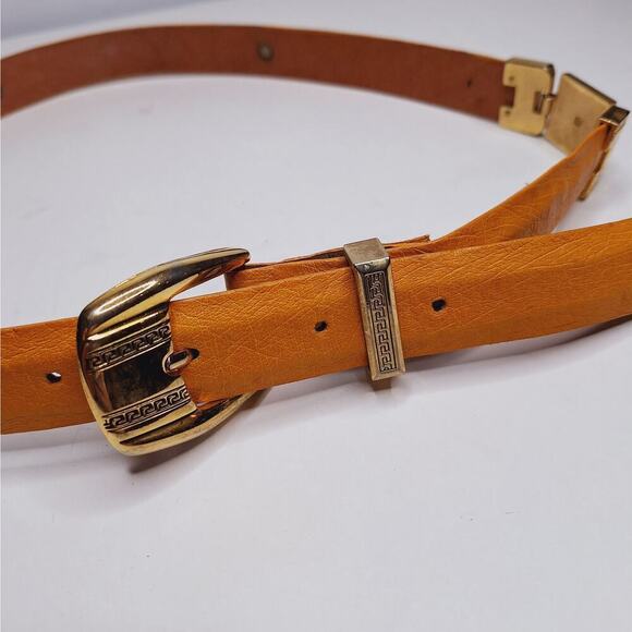 Wild West Belt Ostrich Leather Lion Greek Key Meander Yellow Gold Western 38 USA - Picture 2 of 13